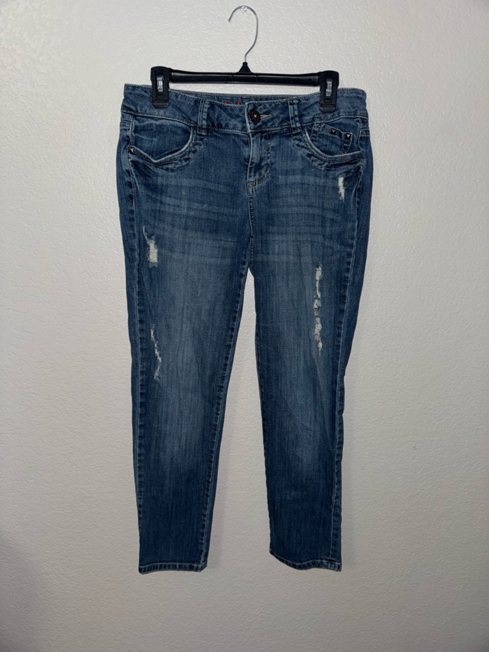 Elle Distressed Mid-Blue Ankle Jeans